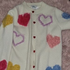 Lola + The Boys Cream Cardigan with Heart Button
